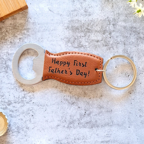 Happy first father's day engraved bottle opener keyring