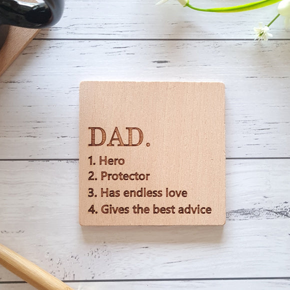 Dad Hero Protector Endless Love Best Advice dad definition coaster 