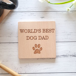 world's best dog dad with paw print drink coaster