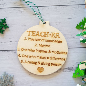 teacher definition bauble tree ornament. Personalsied wooden teacher appreciation gift