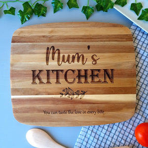 "Mum's Kitchen leaf design" Chopping Board